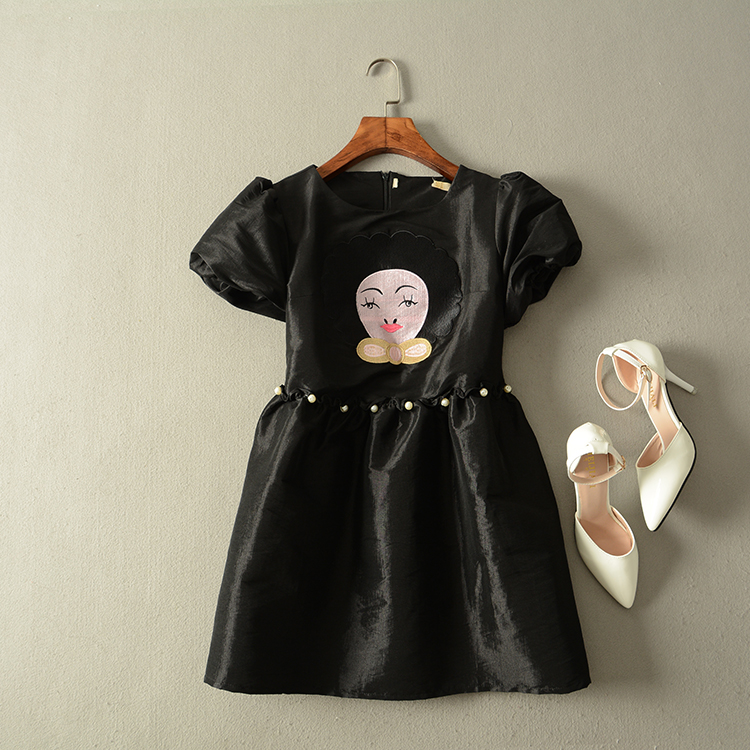2015夏季新款修身显瘦可爱娃娃贴布泡泡袖连衣裙韩版蓬蓬裙公主裙