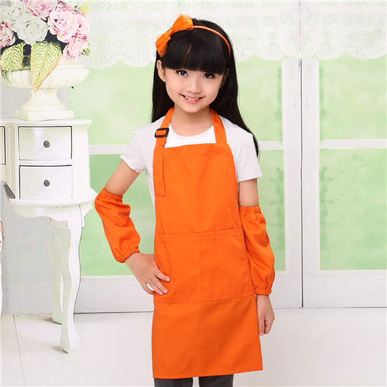 棉日式韩国版儿童小孩围裙绘画画室幼儿园亲子厨师演出服宝宝罩衣
