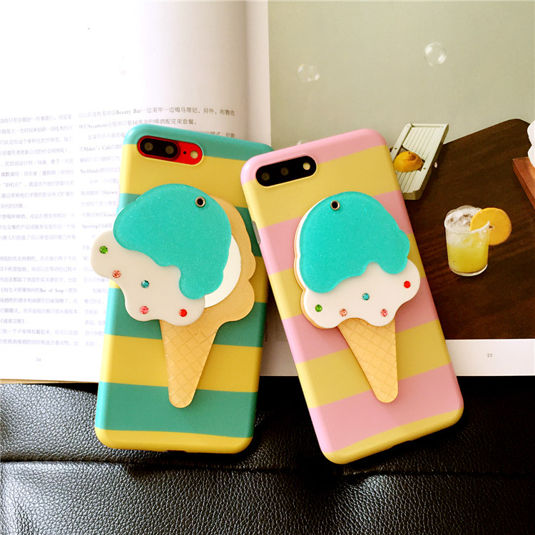 韩国清新可爱冰淇淋镜子iPhone7 plus手机壳苹果6s创意全包软壳套