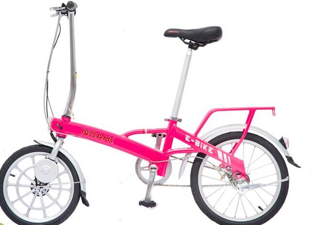 NOAHK诺雅玫红色18寸折叠电动自行车锂电池厂家直发