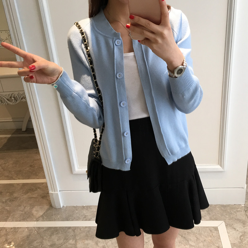 2016秋季新款韩版短款披肩显瘦长袖薄针织衫开衫毛衣短外套女