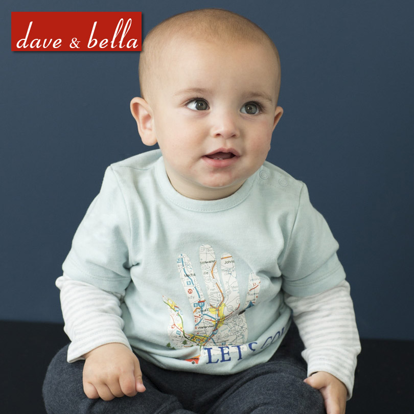 davebella戴维贝拉春秋男女宝宝纯棉印花假两件婴儿长袖T恤
