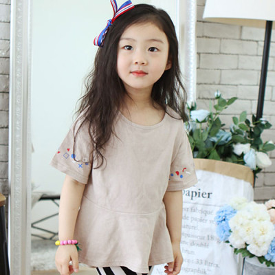 韩国进口代购童装2015夏款女童儿童 裙摆短袖T恤打底衫