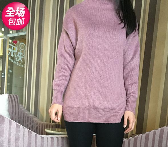 2016年新款韩版开叉半高领纯色宽松显瘦百搭女式针织毛衣