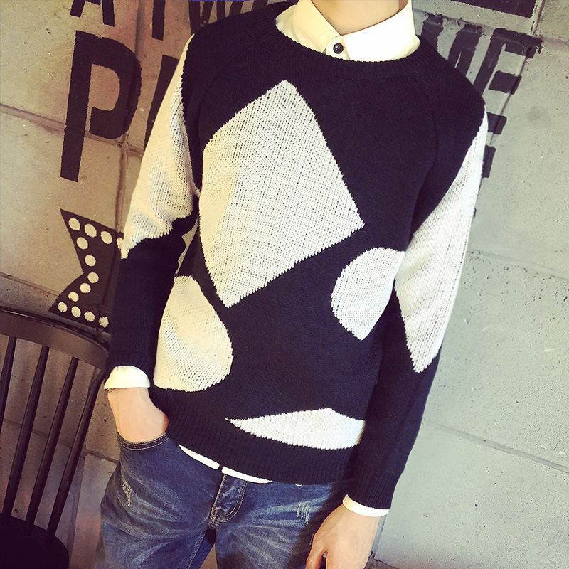2015秋冬装青少年线衫男士韩版修身圆领套头毛衣男款针织衫