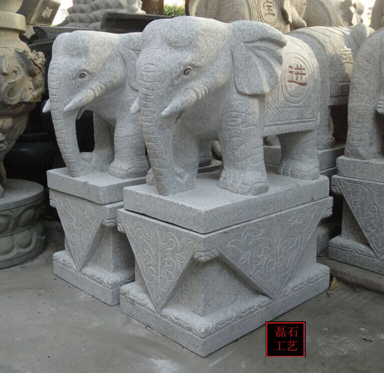 中国惠安石雕大象看门招财象雕刻吉祥象镇宅风水高80cm/1米