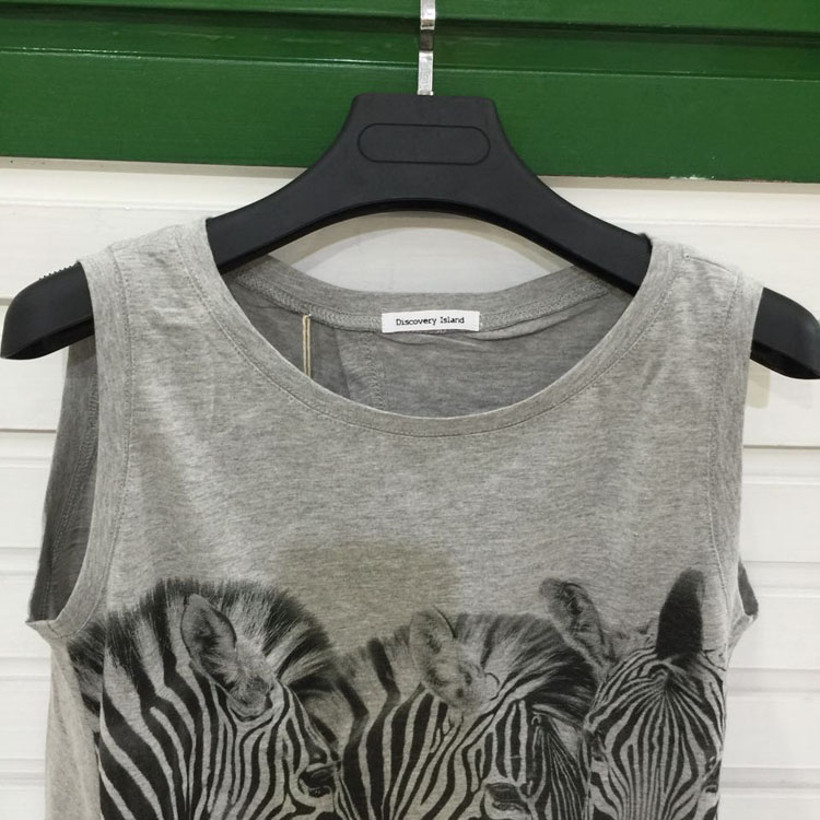 Discovery 2015夏季韩版全棉背心T 超时尚马头印花个性后背无袖T