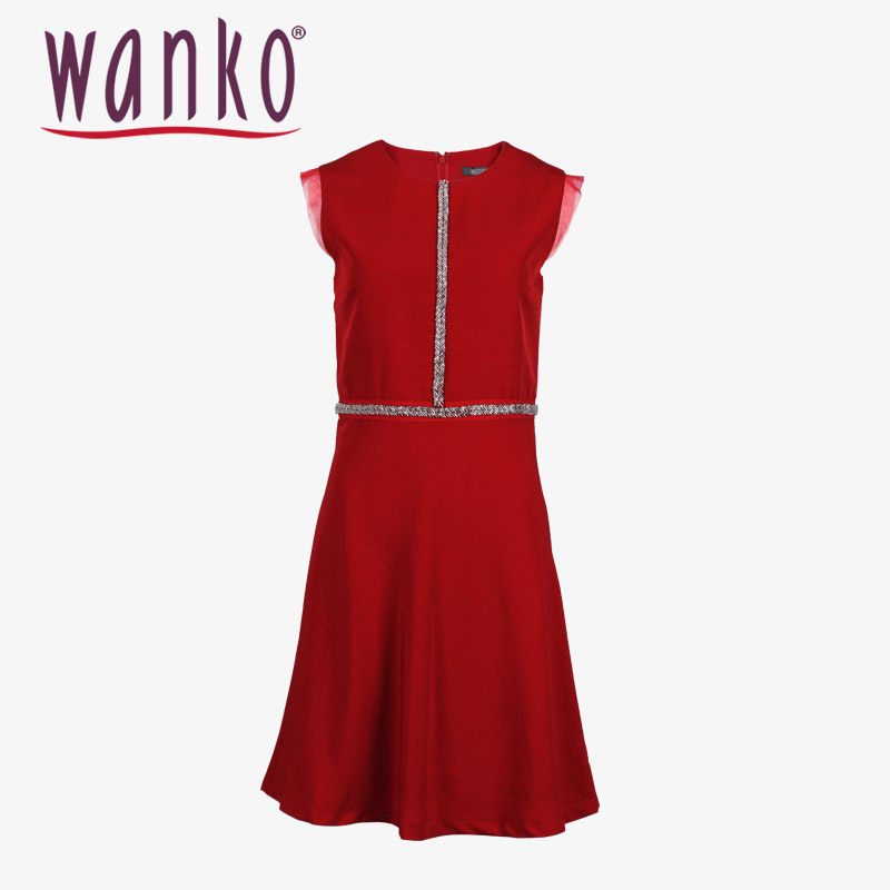 Wanko2016夏装新款 高贵优雅闪石装饰无袖连衣裙中长裙WRAWD41079
