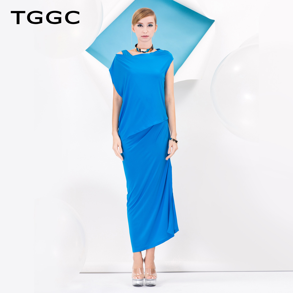 TGGC 2015夏装 两件套背心裙优雅显瘦连衣裙开衩女长裙 F12981