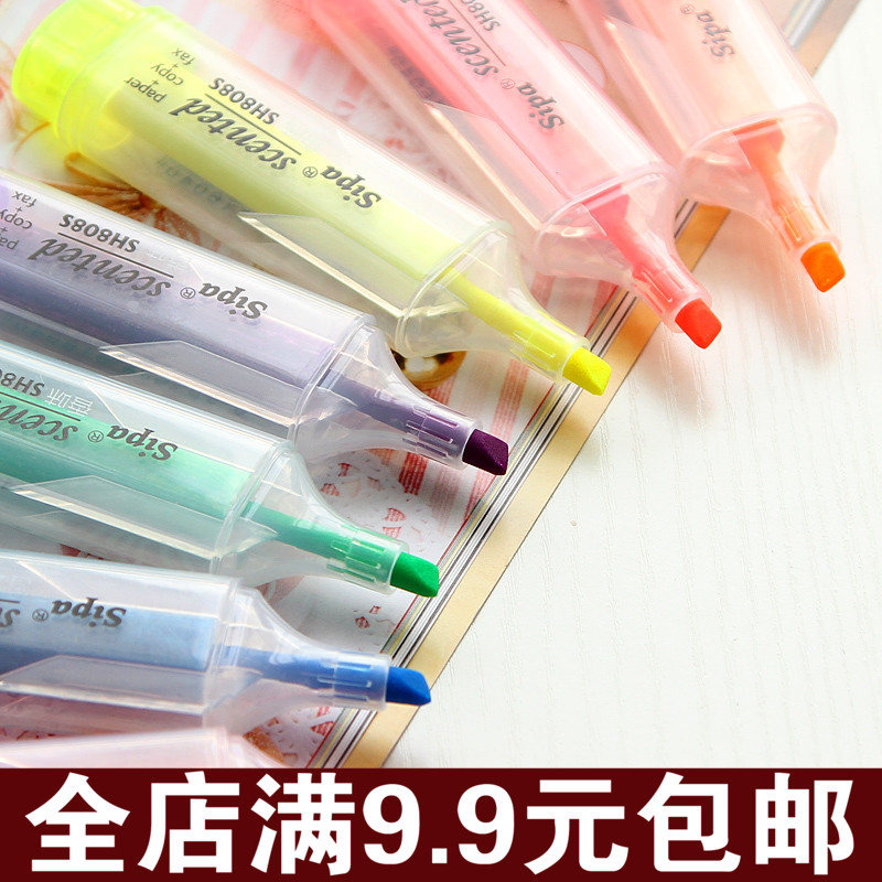 韩国创意文具 彩色香味糖果色荧光笔标记笔 荧光笔 水彩笔 记号笔