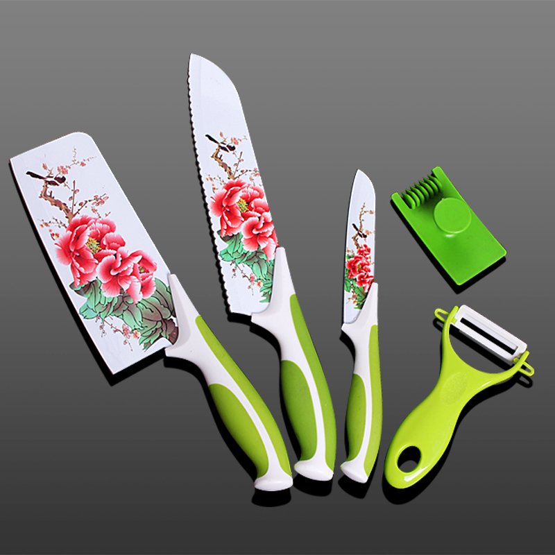 百年蔷薇牡丹五件套装刀具组合厨房套刀不锈钢切片刀切菜刀水果刀