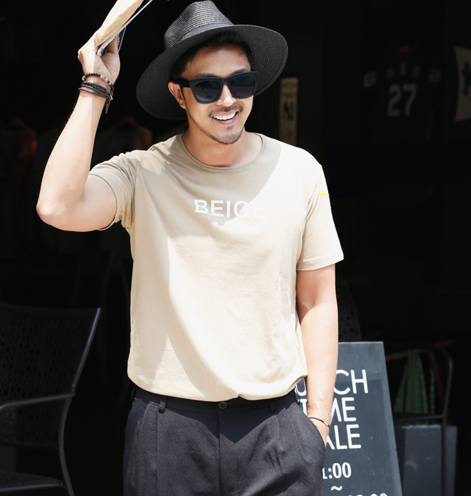 韩国代购正品夏季简单时尚字母男士纯棉短袖T恤纯色圆领宽松舒适