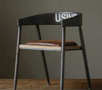 铁艺餐台椅子休闲沙发椅美式做旧复古吧台咖啡椅真皮坐垫凳子软垫