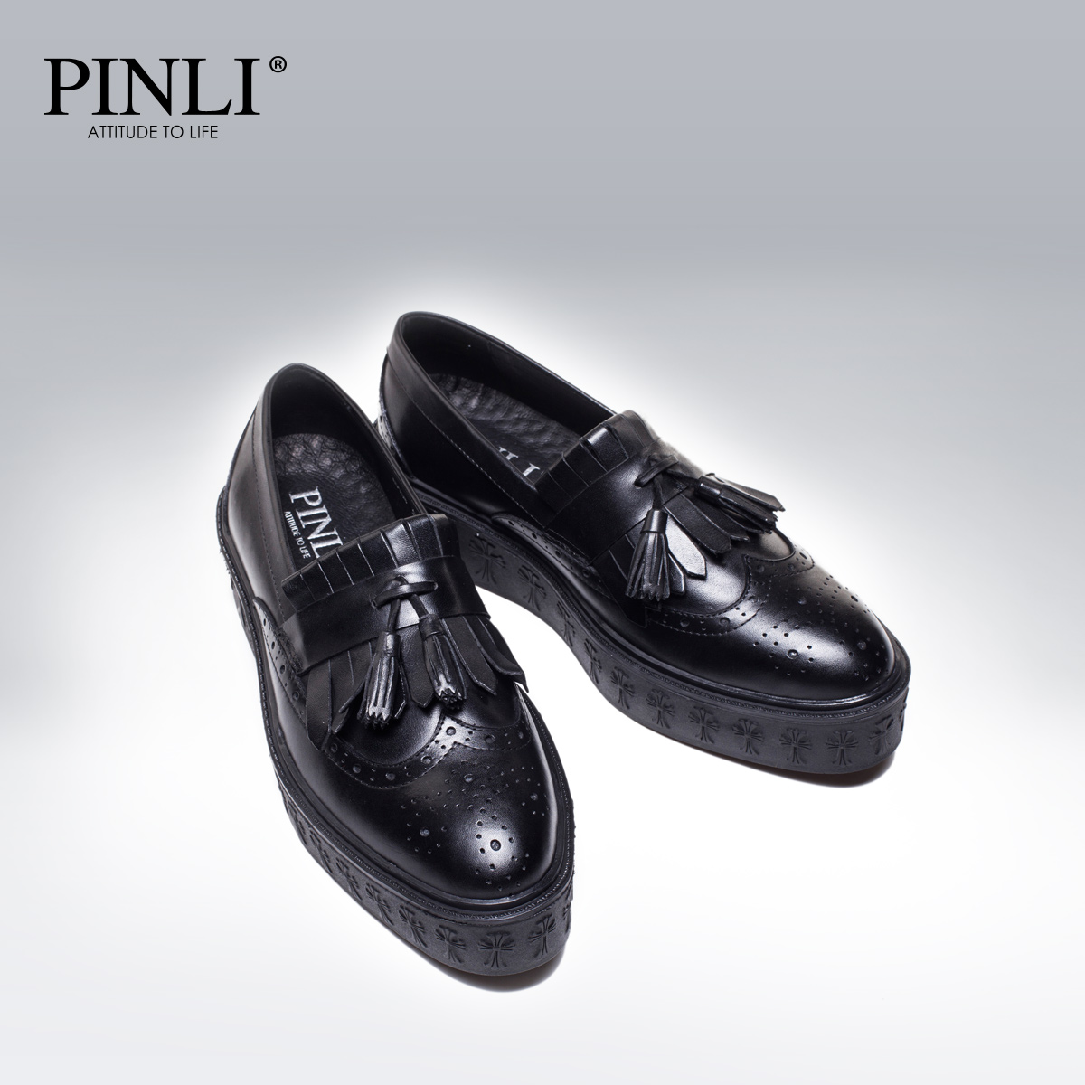 PINLI品立 2015新款时尚男士休闲鞋 布洛克雕花增高皮鞋男潮X0108