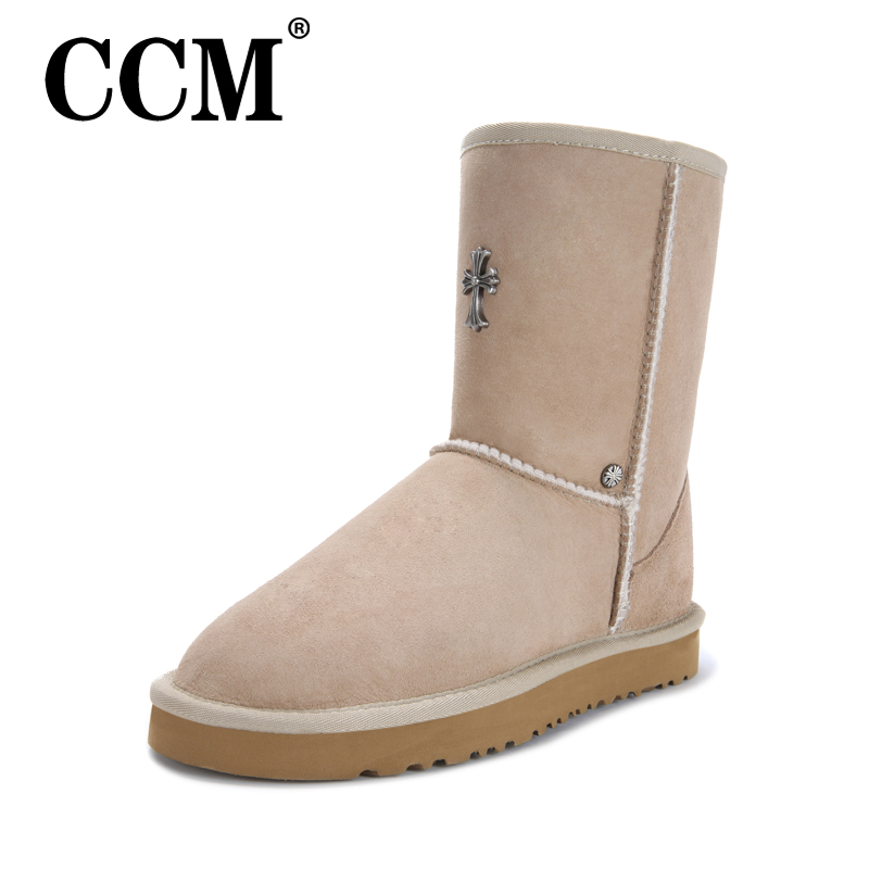 CCM5825克罗心羊皮毛一体雪地靴平跟中筒女冬靴棉鞋2015新款正品
