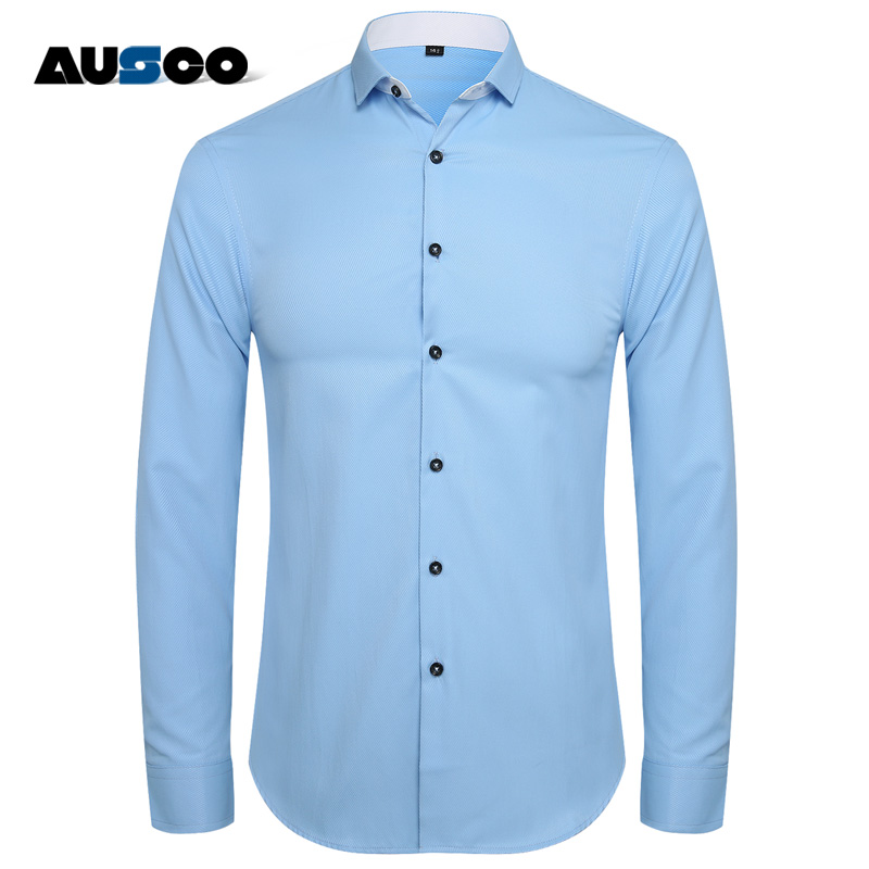 AUSCO商务休闲2014秋季男士长袖衬衫韩版修身男装撞领衬衣