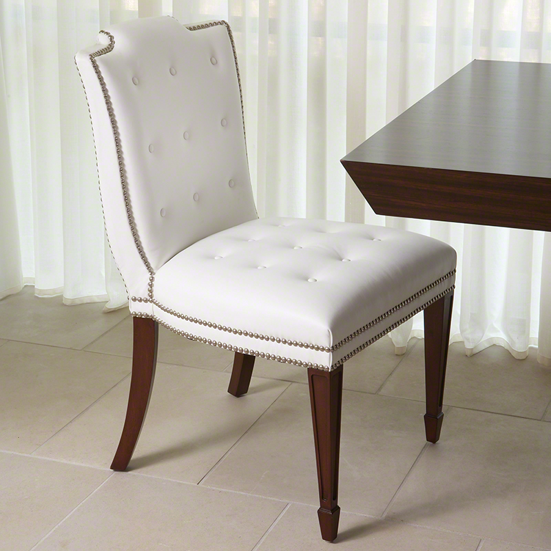 印度进口家居奢华美式乡村真皮座椅欧式古典白色餐椅餐厅组合椅子