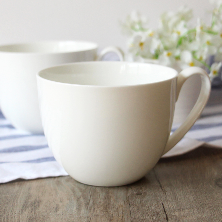 纯白骨瓷马克杯 超大牛奶早餐杯 带把手的碗 大容量水杯 陶瓷杯子