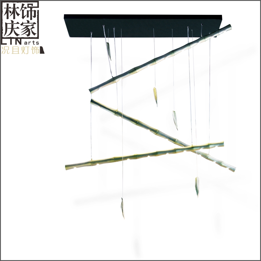 林庆饰家现代新中式LED竹节吊灯餐厅灯 创意竹筒仿古圆柱餐灯