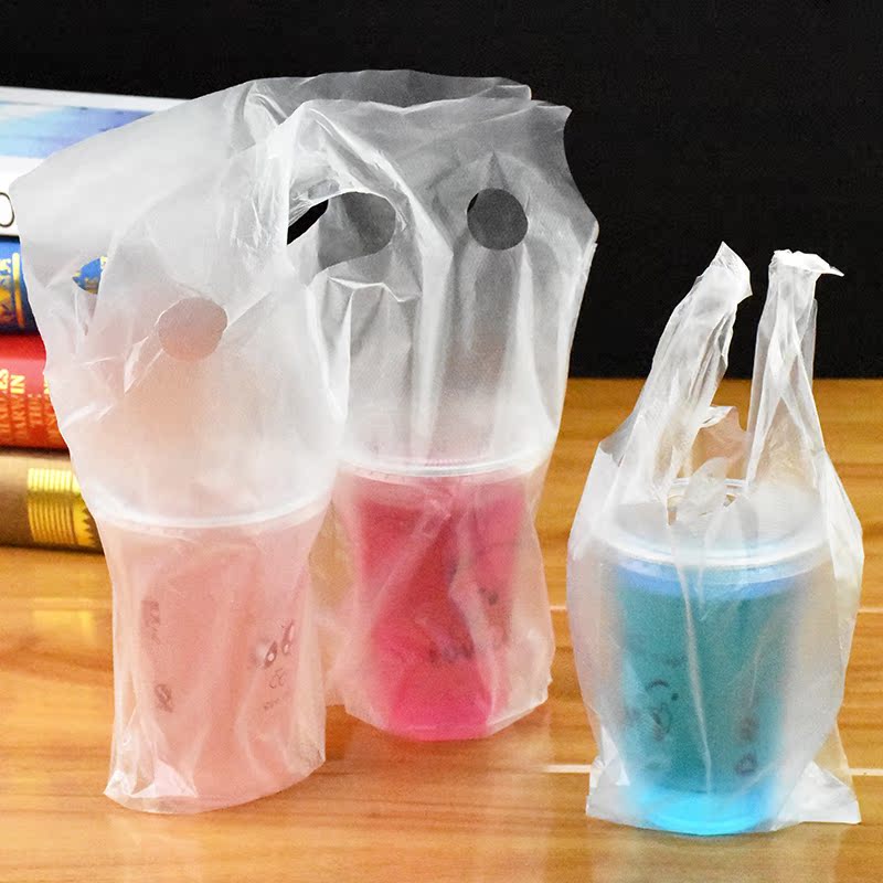 10份包邮奶茶打包袋双杯袋外卖饮料袋加厚透明单杯袋塑料袋100只
