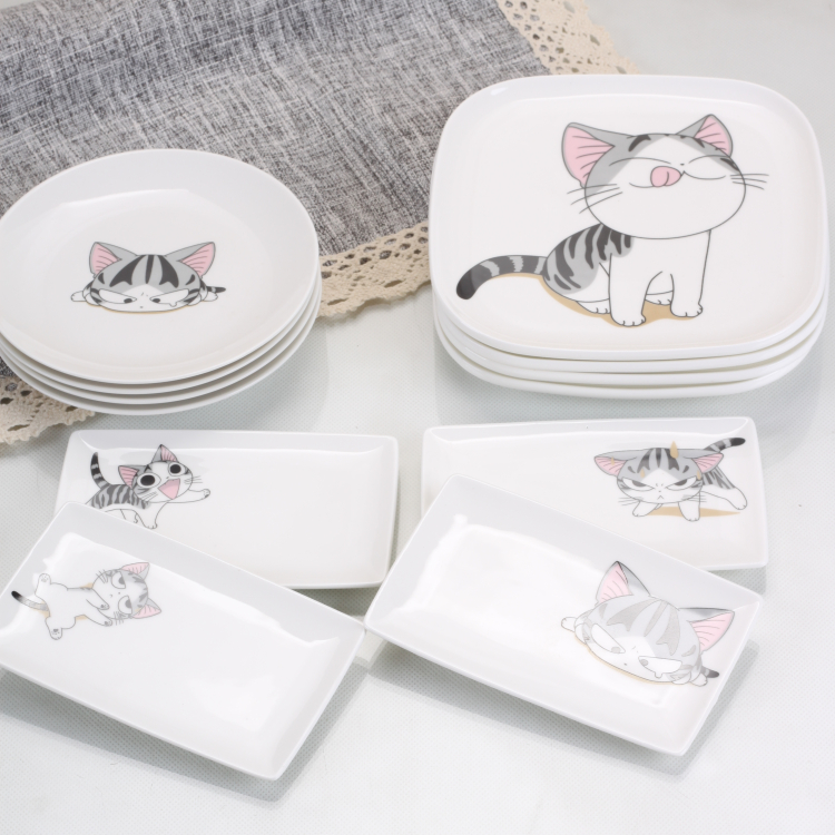 卡通餐具套装 起司猫私房猫碗盘子骨瓷餐具套装包邮8种图案独家