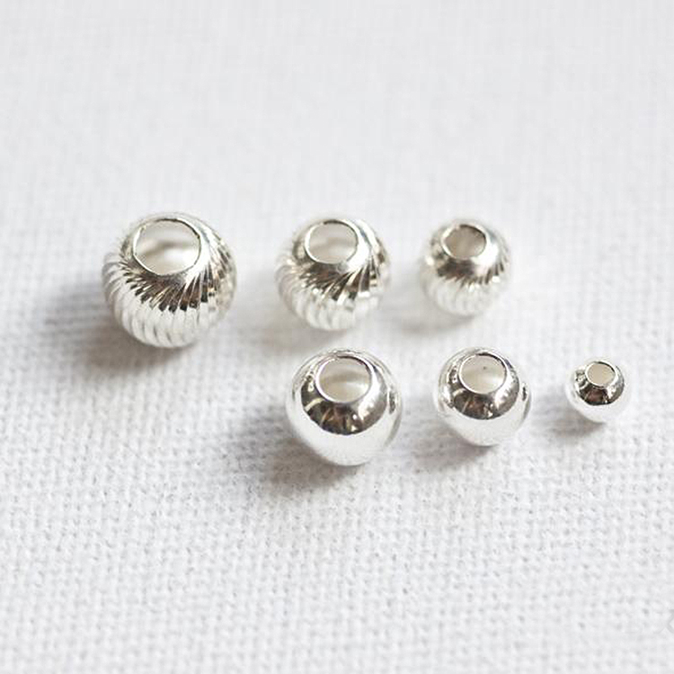 日本925银大孔 光面和螺纹 银珠 5mm