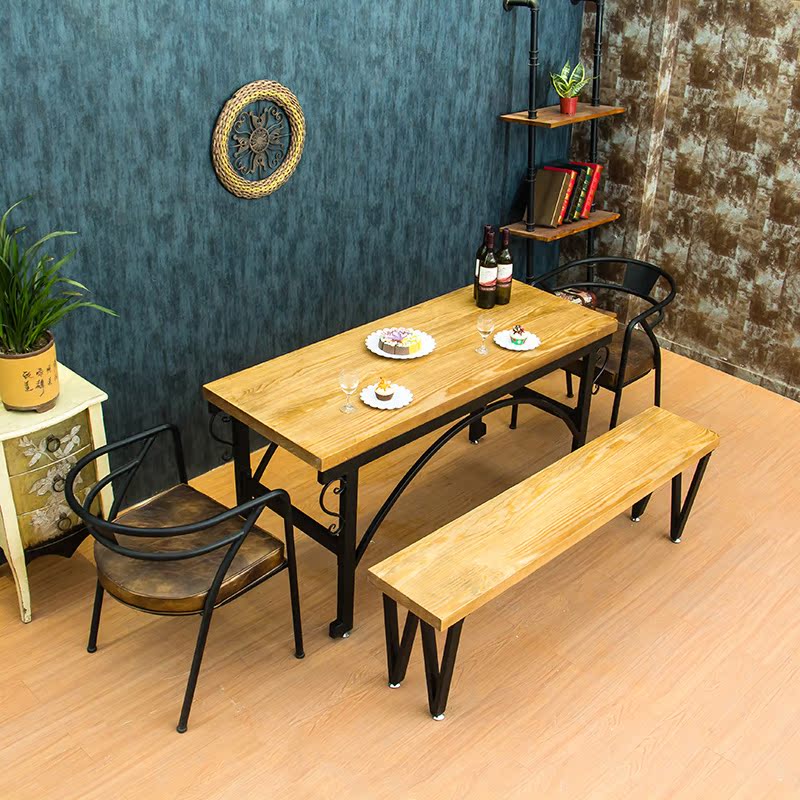 美式乡村loft铁艺餐桌复古会议桌工作台办公桌做旧实木餐厅桌椅