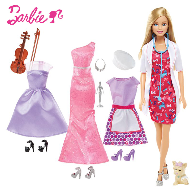 新款Barbie芭比娃娃芭比女孩之职业套装CJF99女孩生日礼物玩具