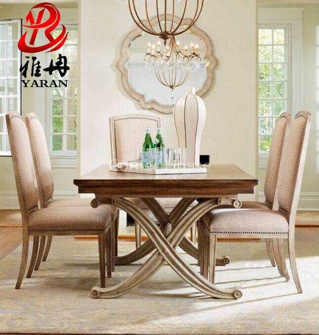 美式实木整装长方形餐桌椅组合简约复古餐厅洽谈桌六人八人大饭桌