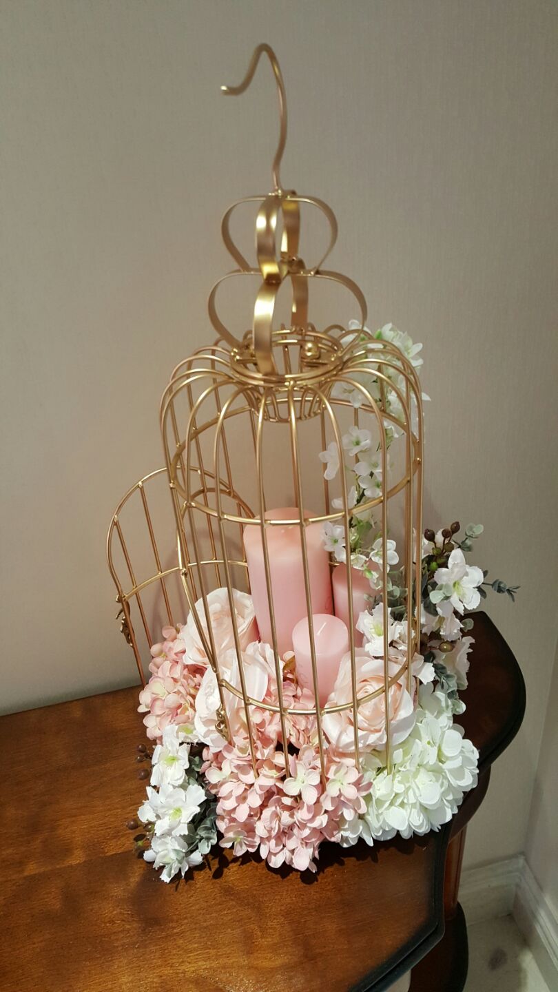 美式铁艺装饰鸟笼欧式婚庆橱窗摆件婚礼金属摄影道具金色大号鸟笼
