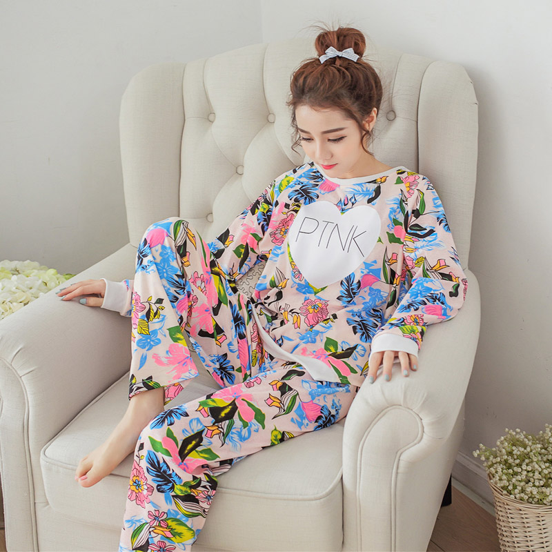 睡衣女秋冬天套装纯棉质卡通可爱新款长袖睡衣简约时尚韩版家居服