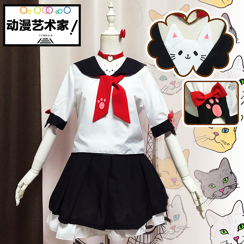cosplay猫咪印花改良动漫服装逃跑的猫可爱学生装小恶魔喵JK制服