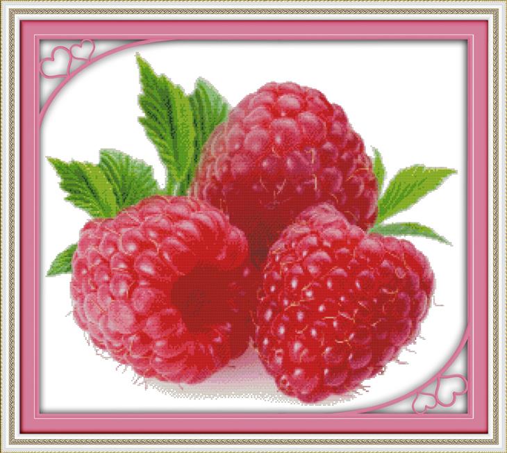 新款印花十字绣水果图案诱人野草莓无勾边大幅客厅走廊挂画套件