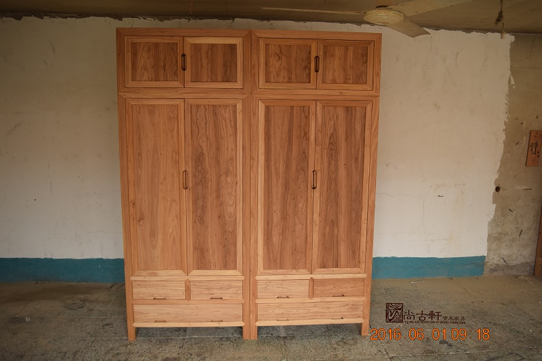 榆木衣柜 老榆木家具衣橱 4门全实木衣柜 全屋定制卧室柜
