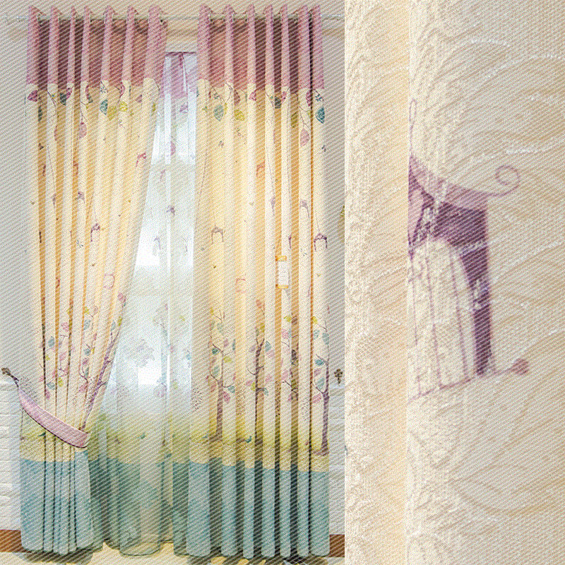 韩式田园风格窗帘浪漫紫色棉麻提花卧室客厅落地飘窗帘成品定制