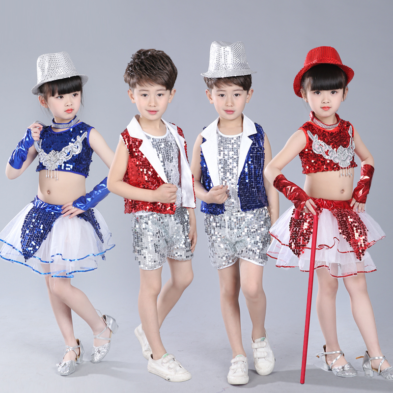 元旦儿童节舞蹈演出服女童蓬蓬纱裙啦啦队幼儿亮片爵士舞表演服装