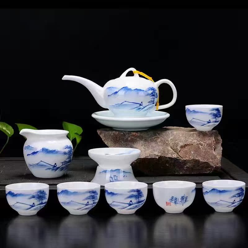 景德镇中国风复古青花瓷高白色薄胎陶瓷器功夫茶具整套装高档礼品