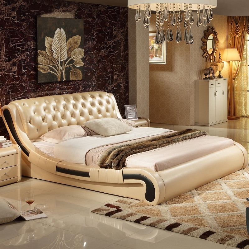 高档欧式真皮软包双人床 特价1.8米现代婚床 简约创意奢华软体床
