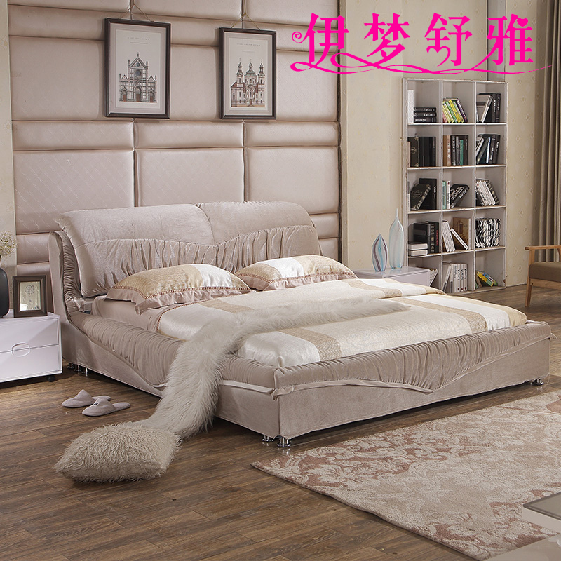 现代简约布床婚床1.5米1.8双人床拆洗气动软床储物布艺床家具宜家