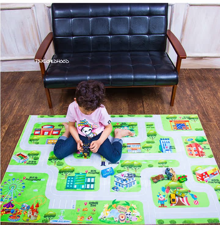 3D儿童地毯包邮城市马路车道轨道街道交通城镇游戏地垫爬行垫
