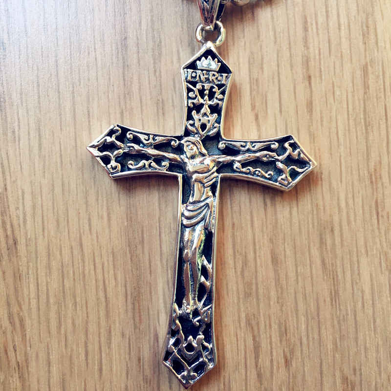 立体基督教耶稣十字架吊坠欧美纯银复古吊坠泰银霸气十字架天主教