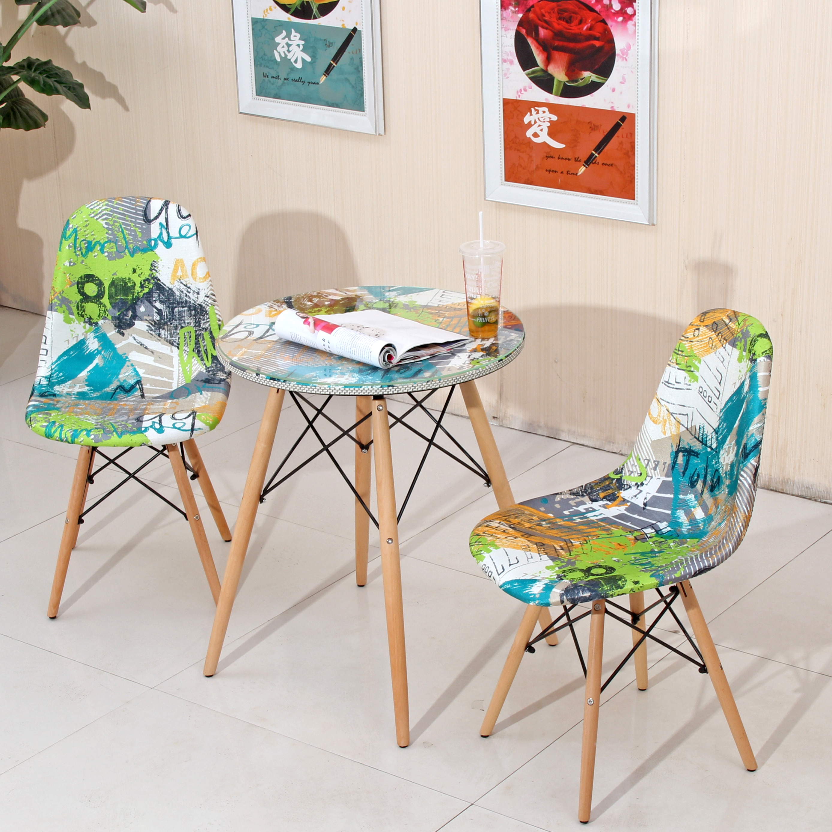 宜家新款组装伊姆斯设计师椅休闲洽谈椅餐椅简约实木椅创意桌椅