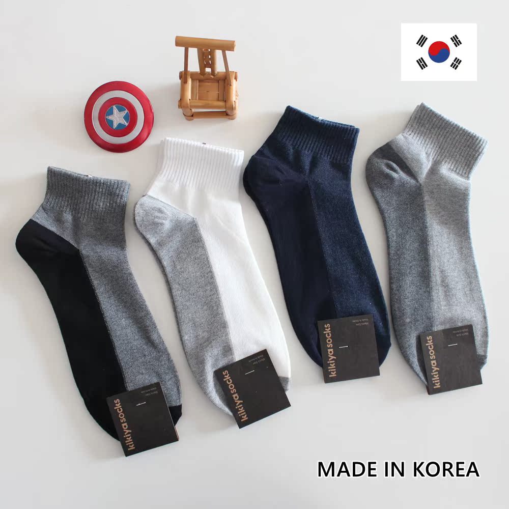 韩国袜子 进口正品 kikiyasocks新款男士棉短袜子春夏深浅拼色