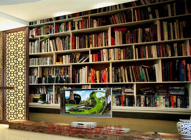 现代新款简约3D电视背景墙室内书架墙纸壁画卧室客厅书房装饰画