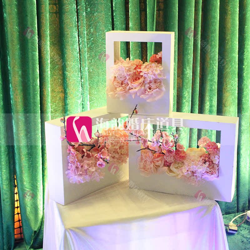 新款木质圆形花篮摆件三件套婚礼布置签到区创意装饰花艺摆件桌花