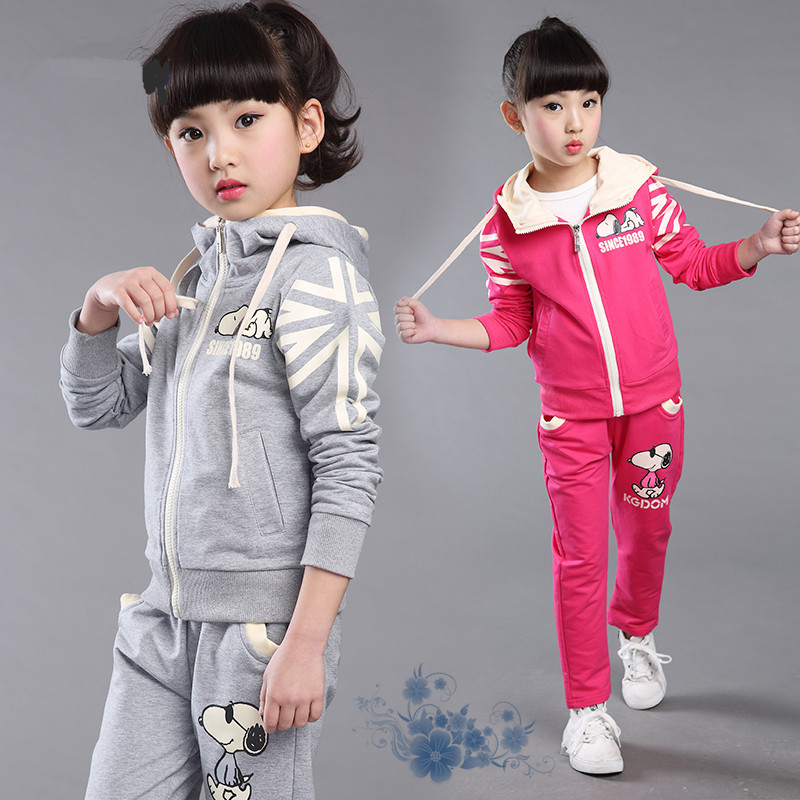 女童2016新款春装儿童运动春秋套装连帽卡通韩版小童学生两件套潮