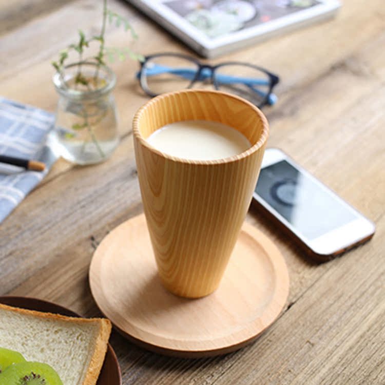木杯子简约随手杯杉木杯咖啡杯早餐牛奶杯果汁冷饮杯木质水杯茶杯