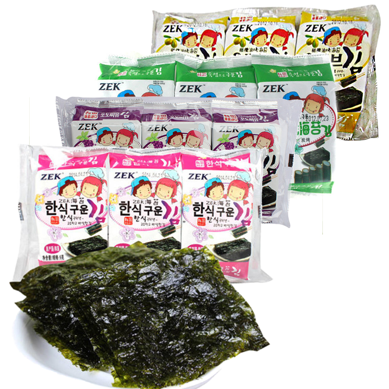 韩国进口儿童紫菜零食 ZEK美味烤海苔橄榄油竹盐葡萄籽15g 满包邮
