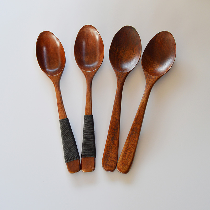 日式创意木勺 铁式波浪柄木勺子饭勺汤勺调羹 缠线勺子木质餐具