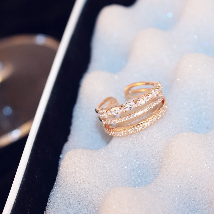 韩国直播时尚个性创意戒指女 韩国简约18K玫瑰金食指指环彩金饰品